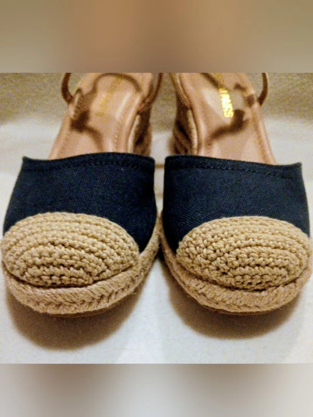 Dream Pairs Navy and Natural Espadrille Wedge Slingbacks Sz 7